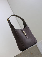 YSL 25S LE 5 À 7 SUPPLE SMALL 23 IN DARK GRAY SUEDE GOLD HARDWARE