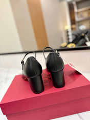 VALENTINO 26S MARY JANE HEELS 60 MM IN BLACK SMOOTH CALFSKIN WITH GOLD HARDWARE