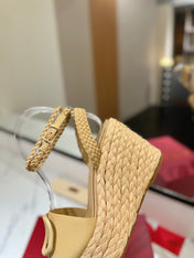 VLTN ESPADRILLE WEDGE SANDALS 25S 90 MM IN GOLDEN BEIGE LAMBSKIN STYLE 9