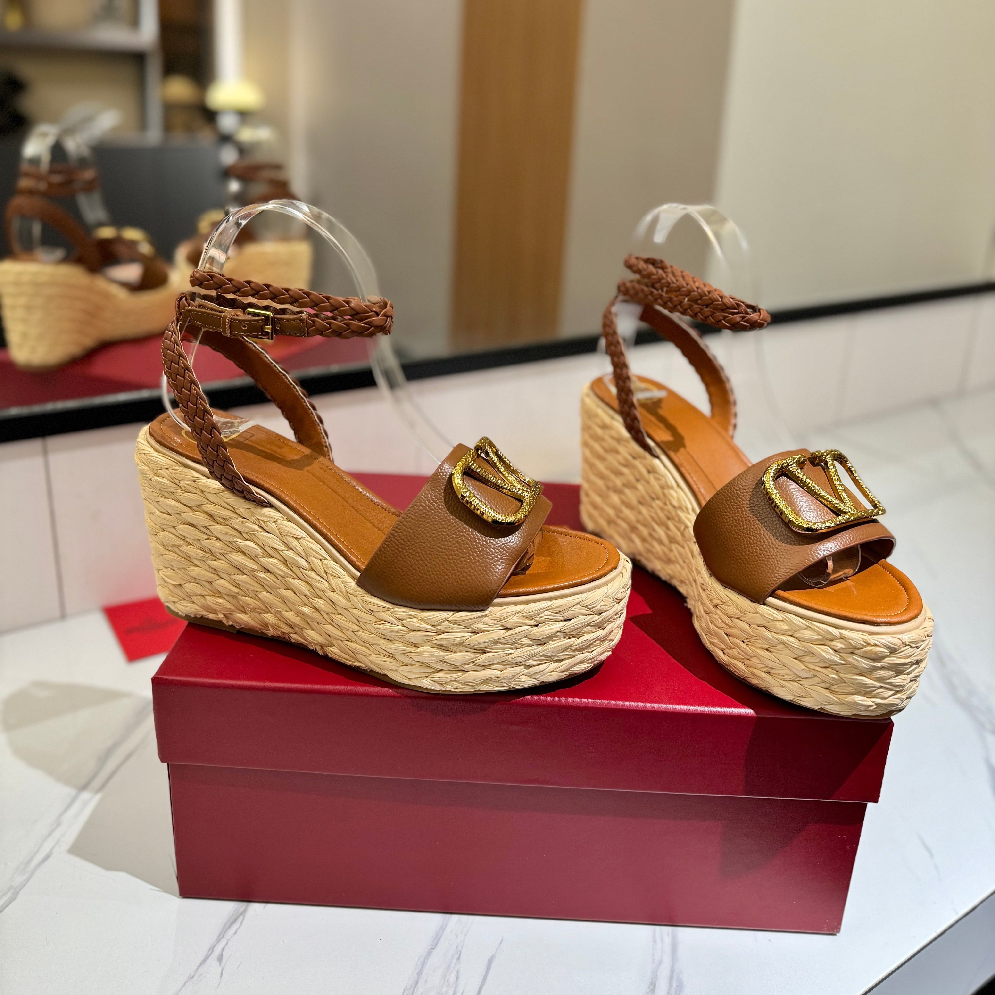 VLTN ESPADRILLE WEDGE SANDALS 25S 90 MM IN BROWN LAMBSKIN STYLE 4