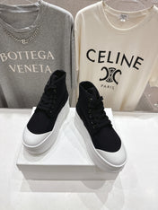 CELINE 26S BOOTS IN WHITE AND BLACK CANVAS