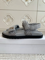 LV SANDALS 25S IN GREY DENIM AND CALFSKIN WITH SILVER HARDWARE