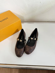ROMY FLAT BALLERINA IN CHOCOLATE BROWN MONOGRAM CALFSKIN