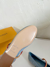 ROMY FLAT BALLERINA IN LIGHT BLUE MONOGRAM DENIM FABRIC