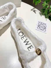 LOEWE 26S BALLET FLATS IN WHITE SHEARLING