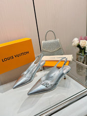 6AM SLINGBACK HIGH HEELS 55 MM IN SILVER LAMBSKIN