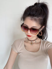 SQUARE SUNGLASS L6133 IN ACETATE FRAME EMBOSSED LOGO
