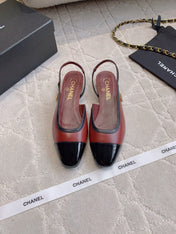 CHANEL 25S SLINGBACK IN BLACK AND ROSEWOOD CALFSKIN GOLD HARDWARE