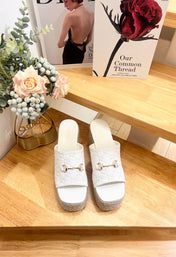 GUCCI 26S WEDGE SANDALS 100 MM IN WHITE SUEDE