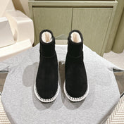 CHLOÉ 26S SHEARLING ANKLE BOOTS IN BLACK SUEDE