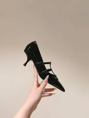 HIGH PUMP 45MM IN BLACK CALFSKIN WITH BLACK STRAPS