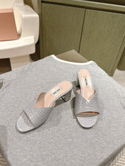 JEWELLED HEEL 55 MULE SANDALS IN SILVER CALFSKIN