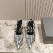 BALENCIAGA 25S HIGH SLINGBACK 45 MM IN SILVER LAMBSKIN WITH SILVER HARDWARE