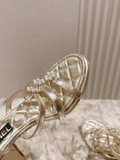 CC HIGH SANDAL 25S IN GOLD LAMBSKIN PEARL FLOWERS