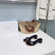 THE ROW 26S SQUARE TOE SLIDE SANDALS 45MM IN DARK BROWN CALFSKIN