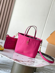 NEVERFULL BANDOULIÈRE INSIDE OUT BB 24 IN BROWN MONOGRAM CANVAS AND PINK CALFSKIN