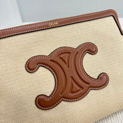 SMALL POUCH 25 IN BEIGE CANVAS AND BROWN CALFSKIN