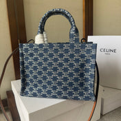 SMALL CABAS THAIS 25 IN BAYOUX BLUE TRIOMPHE DENIM AND BRONZE BROWN CALFSKIN