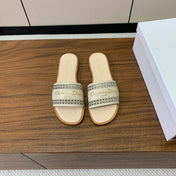 DWAY SLIDE BEIGE CALFSKIN AND GOLD LOGO