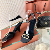 HIGH HEELS SANDALS 80 MM IN BLACK SATIN MIX SUEDUE