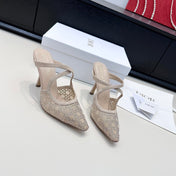 DIOR 26S CAPTURE HEELED MULE 100MM IN BEIGE SUEDE WITH SILVER STRASS CANNAGE MOTIF