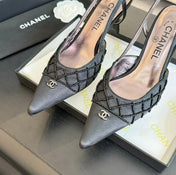 POINTED SLINGBACK MID HEELS BLACK LAMBSKIN