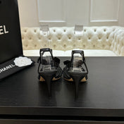 HIGH HEEL SANDAL WITH BOW IN BLACK LAMBSKIN