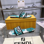 FF Women Signature Slides Turquoise White Canvas Slide