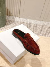 YSL 25S LOAFER MULE IN DARK BRICK RED SUEDE