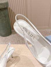 PRADA 26S POINTED-TOE SLINGBACK HEELS 75MM IN WHITE PATENT CALFSKIN