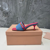 DEEP PINK HIGH HEEL WITH  BLUE STRAPS AND PINK BELT