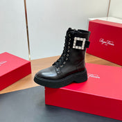 VIV' RANGERS STRASS BUCKLE BOOTS IN BLACK CALFSKIN EMBELLISHED BUCKLE