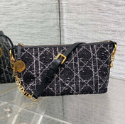 STAR HOBO 28 BAG WITH CHAIN BLACK MIX WHITE CANNAGE TWEED WITH GOLD HARDWARE