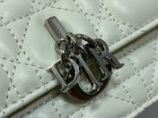 DIOR 25S DIOR TALK PHONE POUCH 21 IN WHITE CANNAGE LAMBSKIN SILVER HARDWARE