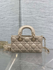 DIOR 25S MICRO LADY D-JOY 19 IN POWDER BEIGE CALFSKIN GOLD HARDWRE