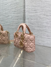 DIOR 25S MICRO LADY D-JOY 19 IN BABY PINK CALFSKIN GOLD HARDWARE