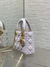 DIOR 25S MINI LADY DIOR BAG 17 IN LILAC CALFSKIN CHARM CRYSTAL EMBELLISHMENTS