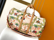 KEEPALL BANDOULIÈRE 50 IN SAND TROPICAL MOTIFS MONOGRAM SURFIN CANVAS