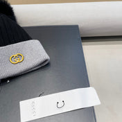BEANIE HAT IN BLACK MIX DOLPHIN GRAY WOOL AND FOX FUR 422505