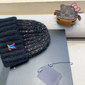 KNITTED BEANIE HAT IN BLACK WOOL 431619
