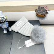 KNITTED BEANIE HAT IN RHINO GRAY WOOL AND FOX FUR 435033