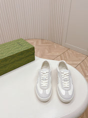 SNEAKER WITH INTERLOCKING G IN WHITE SUEDE AND MESH