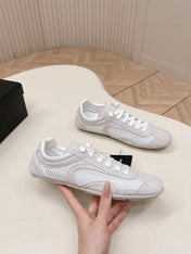 PRADA 26S CLASSIC SNEAKERS IN LIGHT GREY SUEDE AND MESH