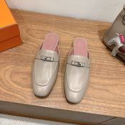 HM 26S KELLY MULE IN GREY BEIGE CALFSKIN SILVER HARDWARE