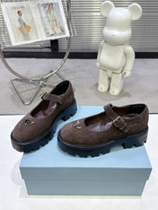 PRADA 25S PLATFORM MARY JANE SHOES IN DARK BROWN SUEDE STYLE 3