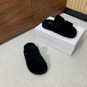 CELINE 26S TWO-STRAP QUILTED SANDALS IN BLACK WOOL