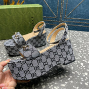 GG  HORSEBIT FLATFORM SANDAL LEAD CALFSKIN