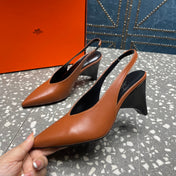 HIGH SLINGBACKS 7 CM IN UMBER BROWN SHEEPSKIN