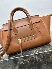 CELINE 25S NEW LUGGAGE 38MM IN TAN BROWN LAMBSKIN GOLD HARDWARE