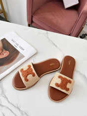 LYMPIA MULE BEIGE RAFFIA AND TAN WOOL